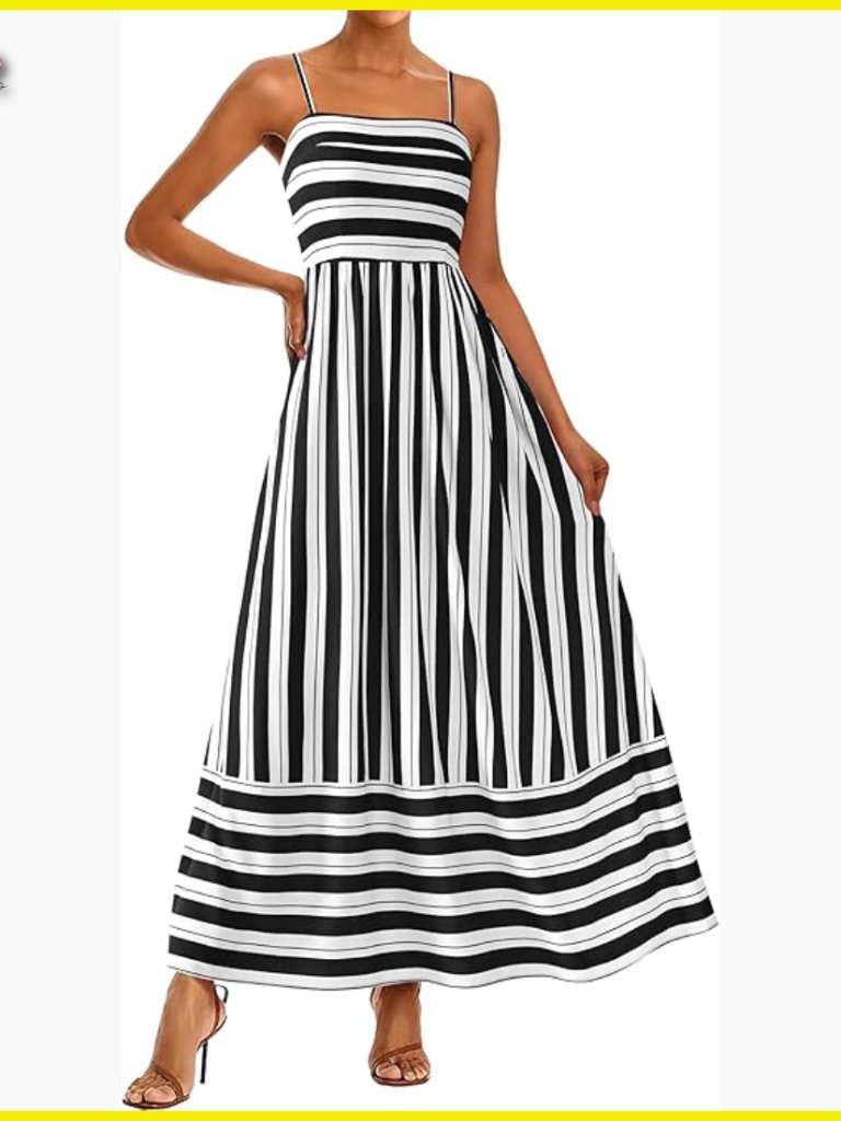 Boho Floral Striped Maxi Dress Spaghetti Strap Square Neck Flowy Summer